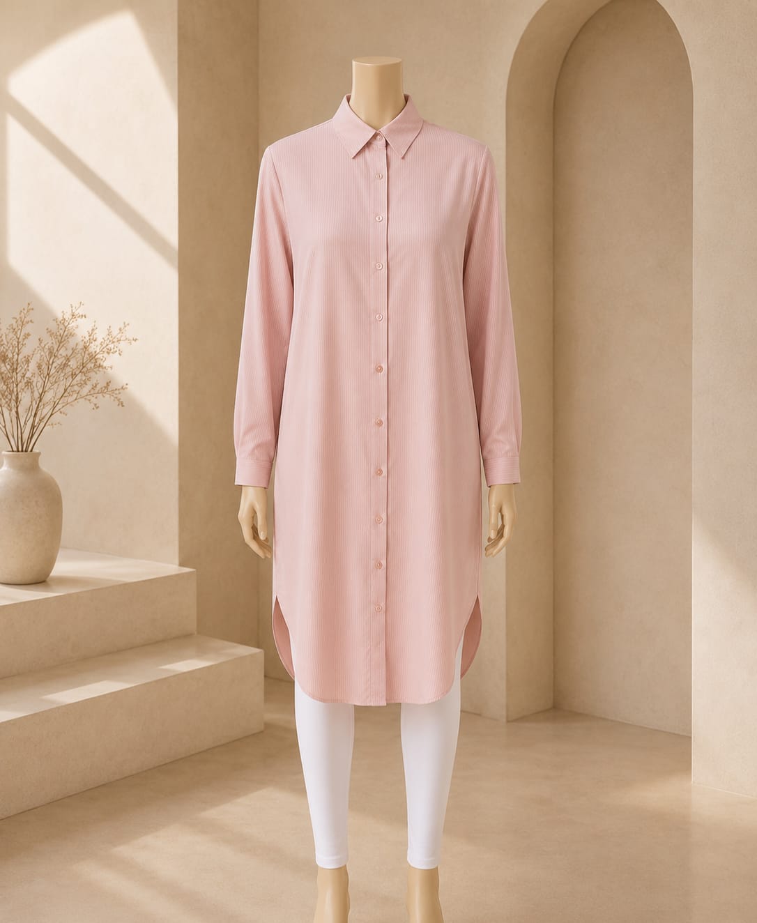 Blush Pink Pinstripe Shirt Dress