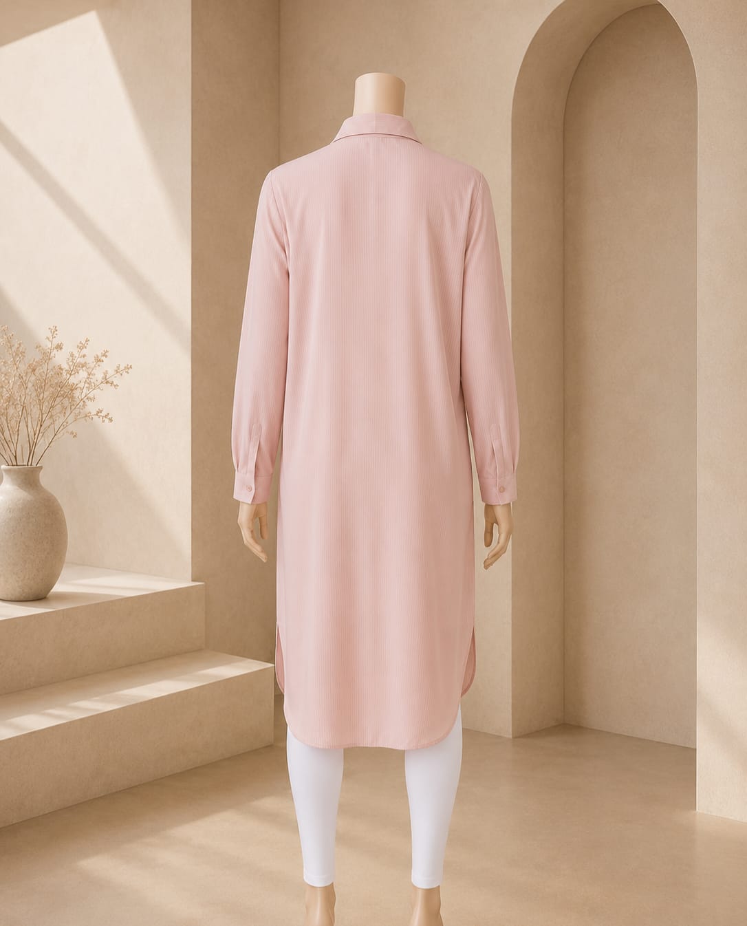 Blush Pink Pinstripe Shirt Dress
