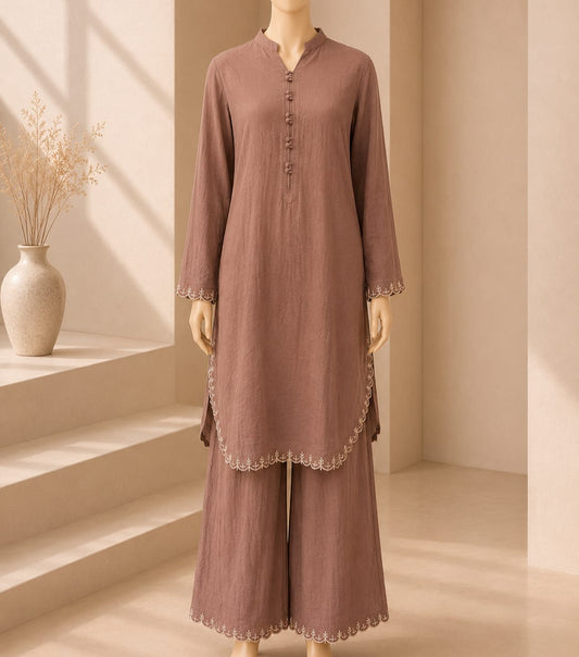 Dusty Rose Embroidered Button Detail Co-Ord Set