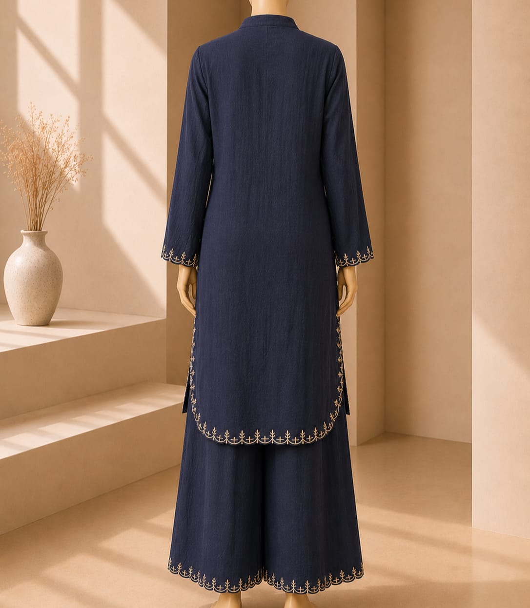 Slate Blue Embroidered Button Detail Co-Ord Set