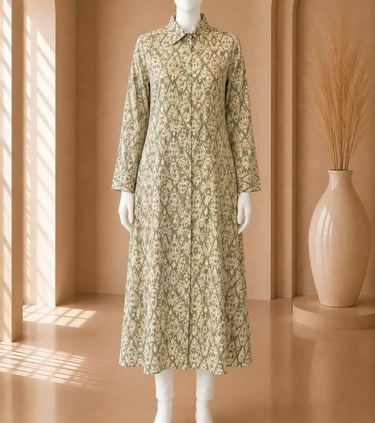 Verdant Mosaic Shirt Dress
