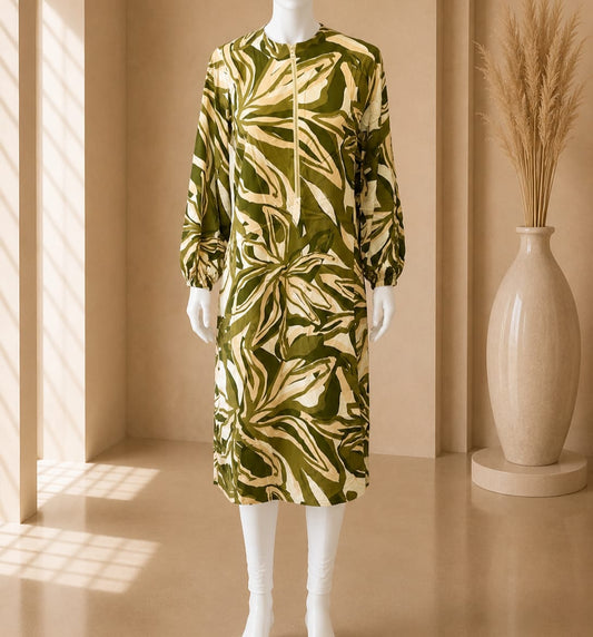 Olive Bloom Zip Midi