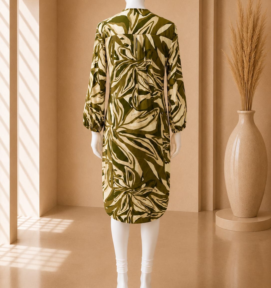 Olive Bloom Zip Midi