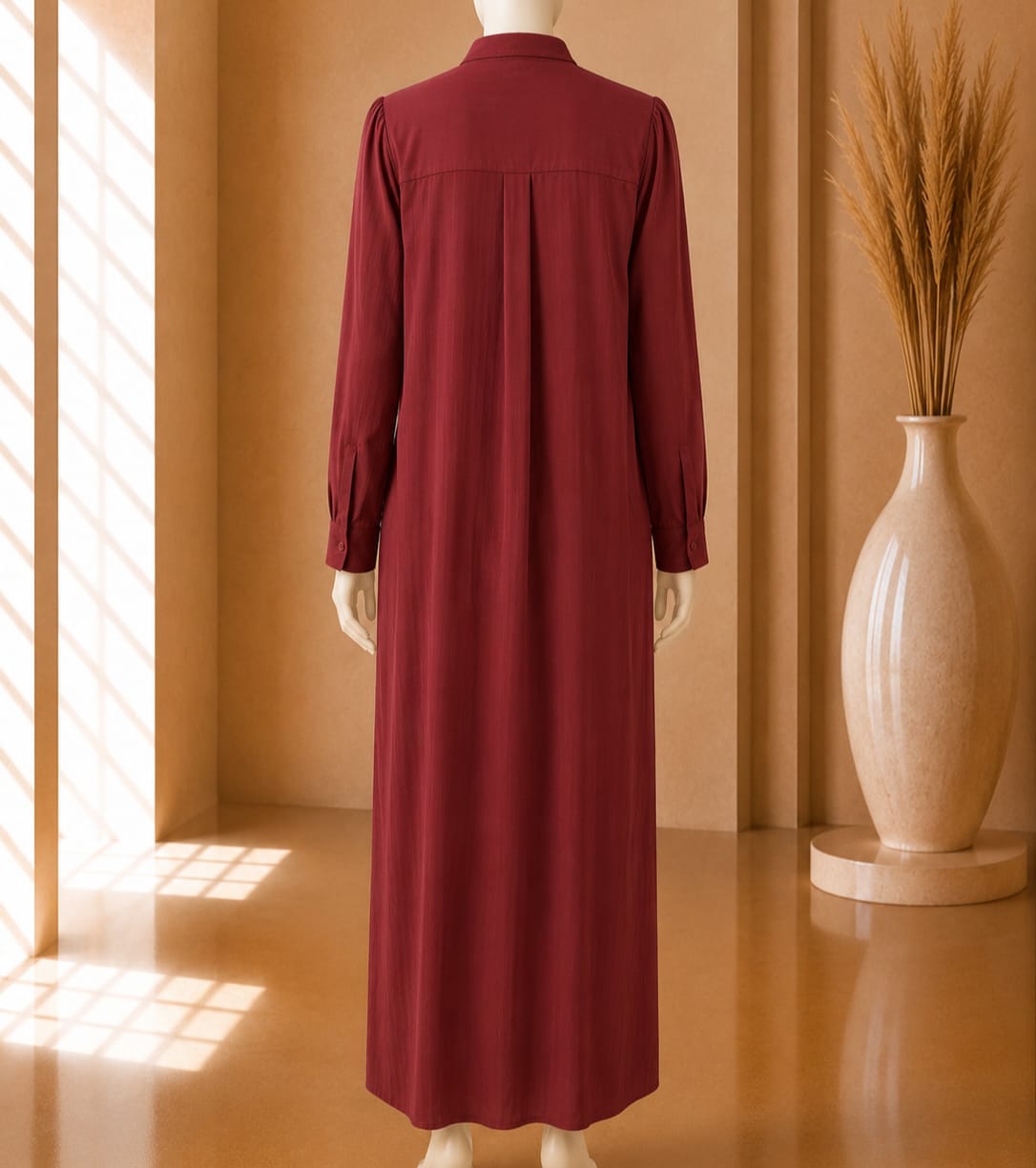 Maroon Button-Front Maxi Abaya