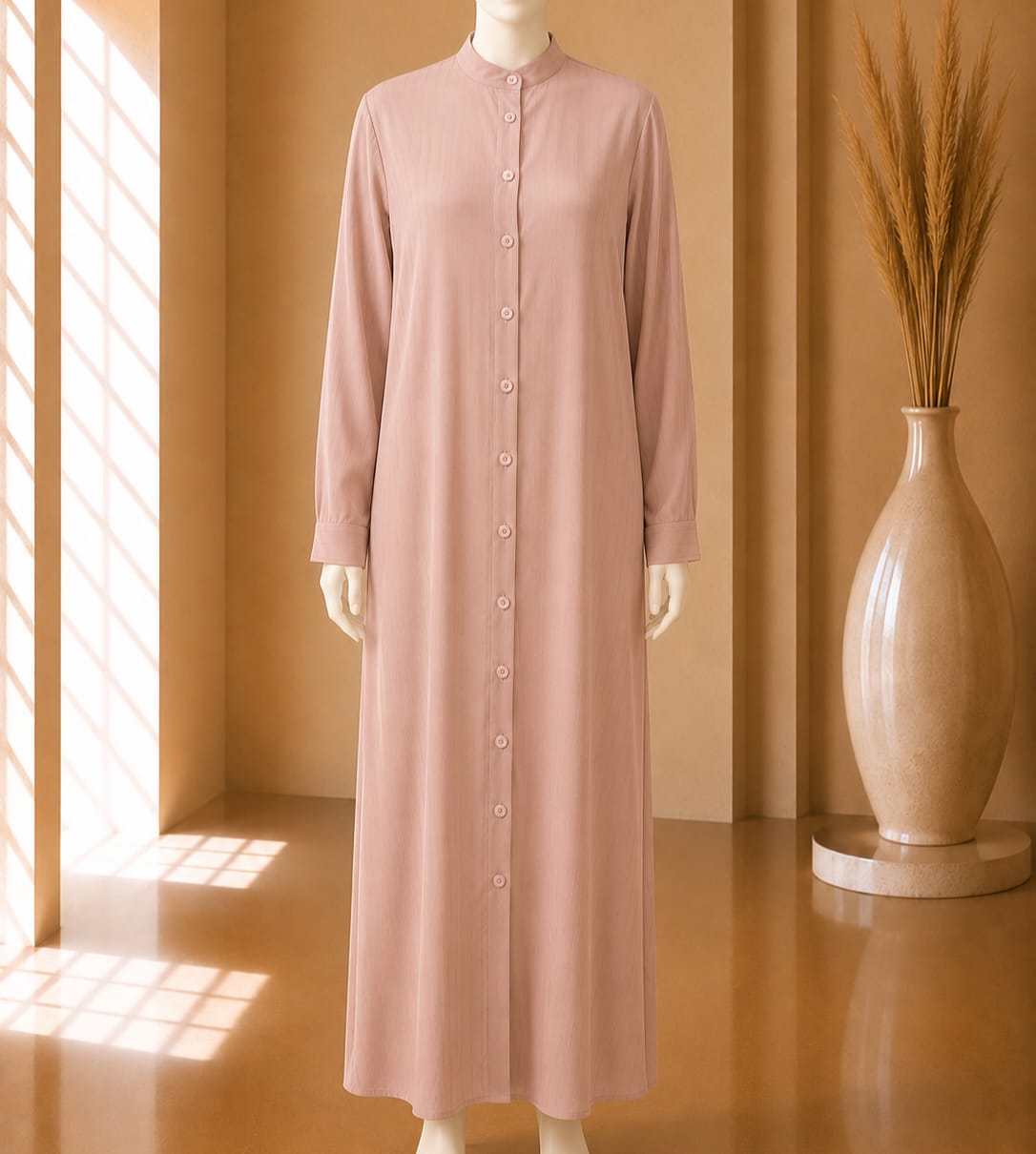 Dusty Rose Button-Front Maxi Abaya