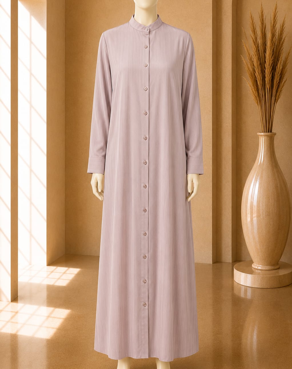 Dusty Lilac Button-Front Maxi Abaya
