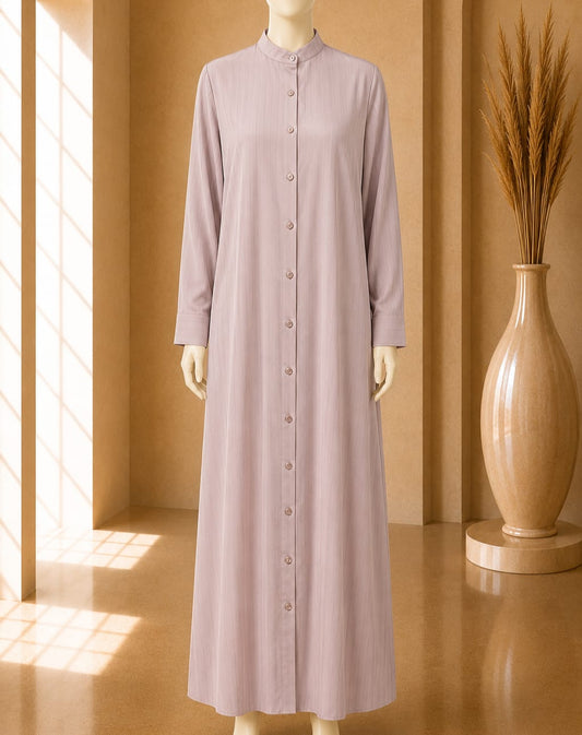 Dusty Lilac Button-Front Maxi Abaya
