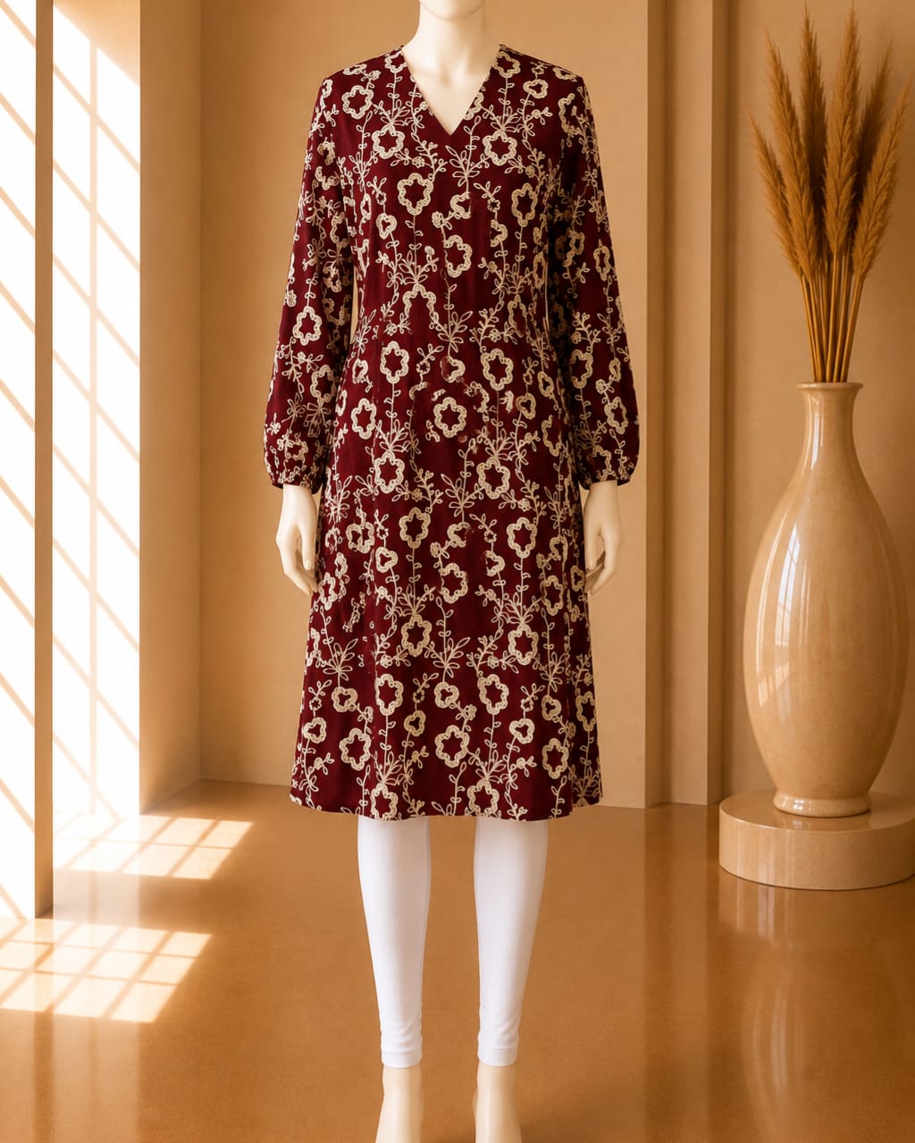 Burgundy Fleur Embroidered Midi