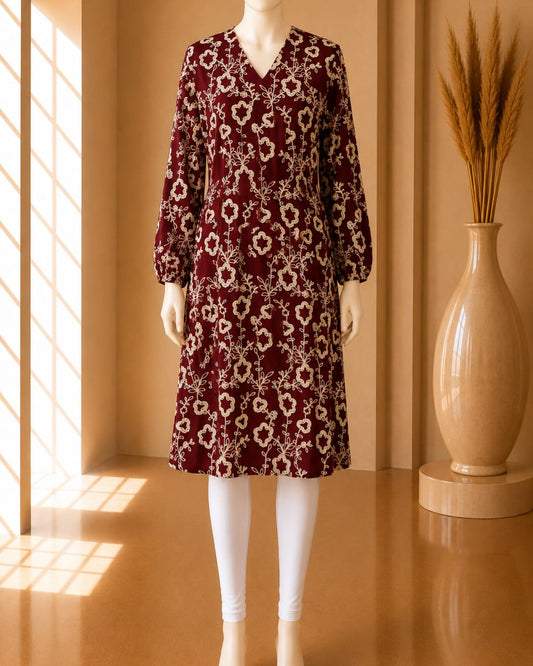 Burgundy Fleur Embroidered Midi