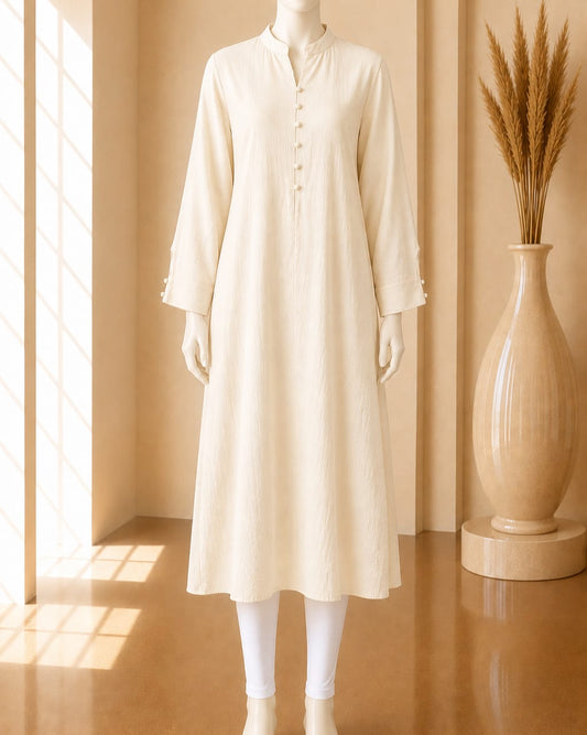 Ivory Mandarin Collar Midi Tunic