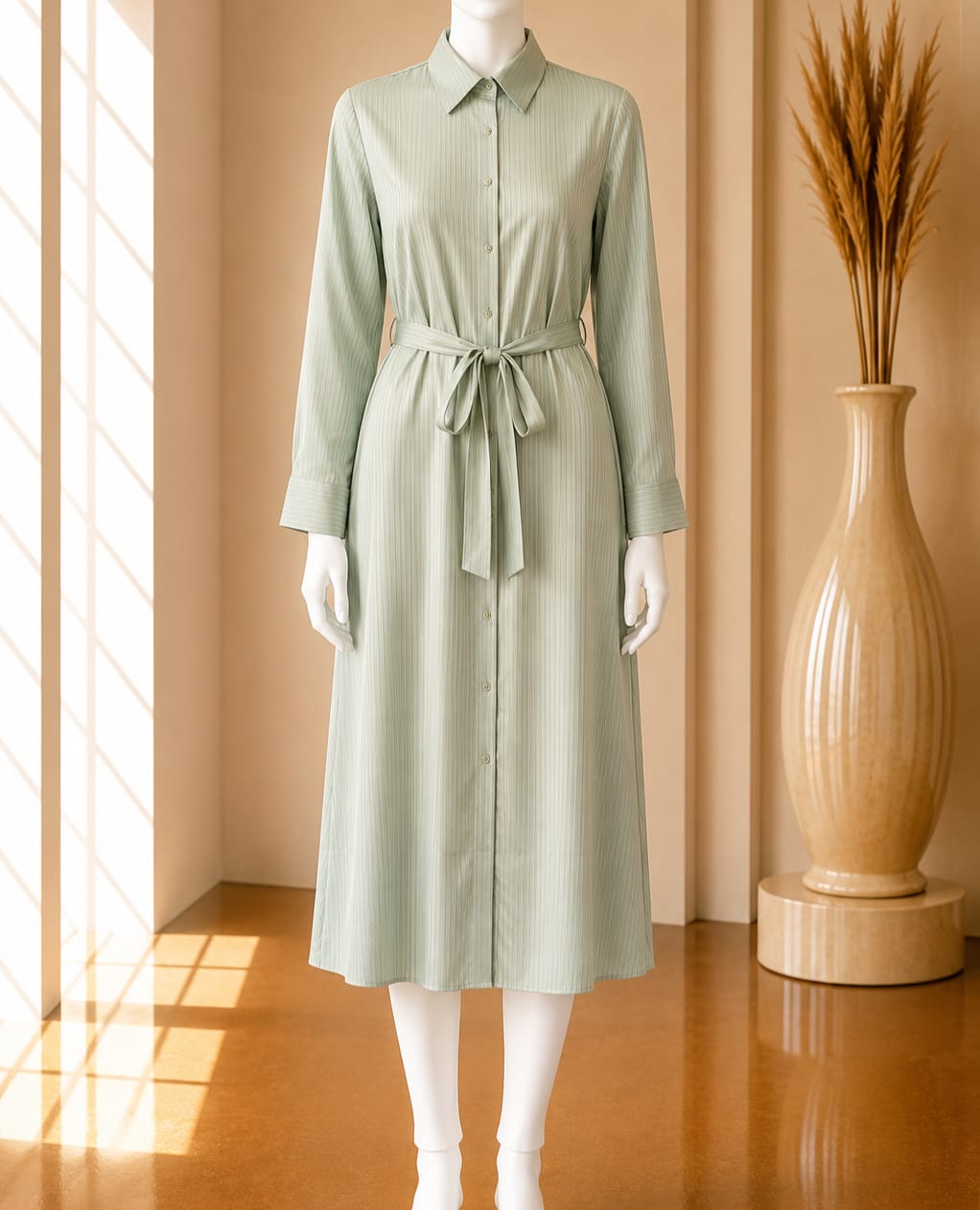 Sage Haven Belted Shirt Dress