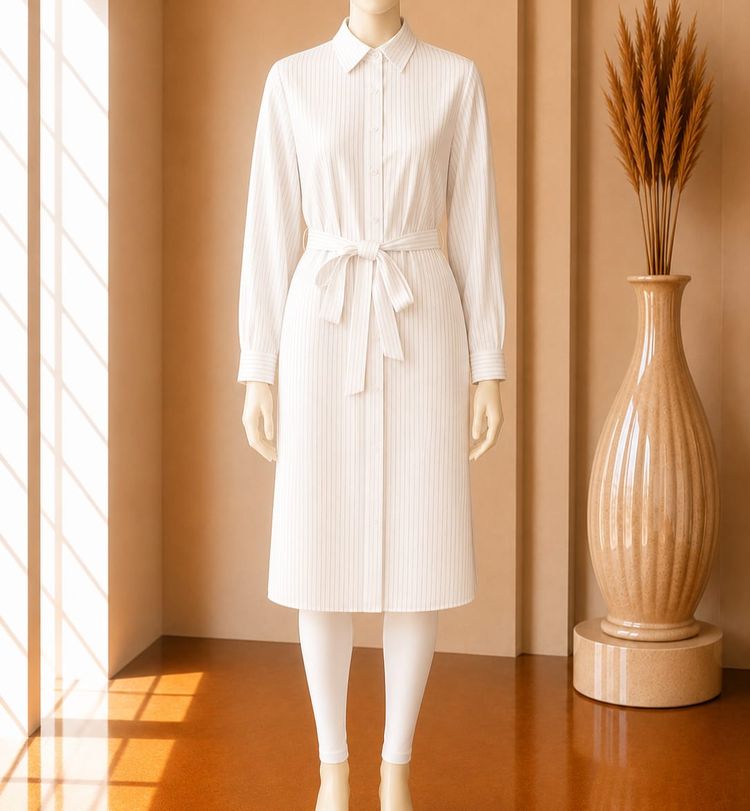 Ivory Haven Belted Shirt Dress