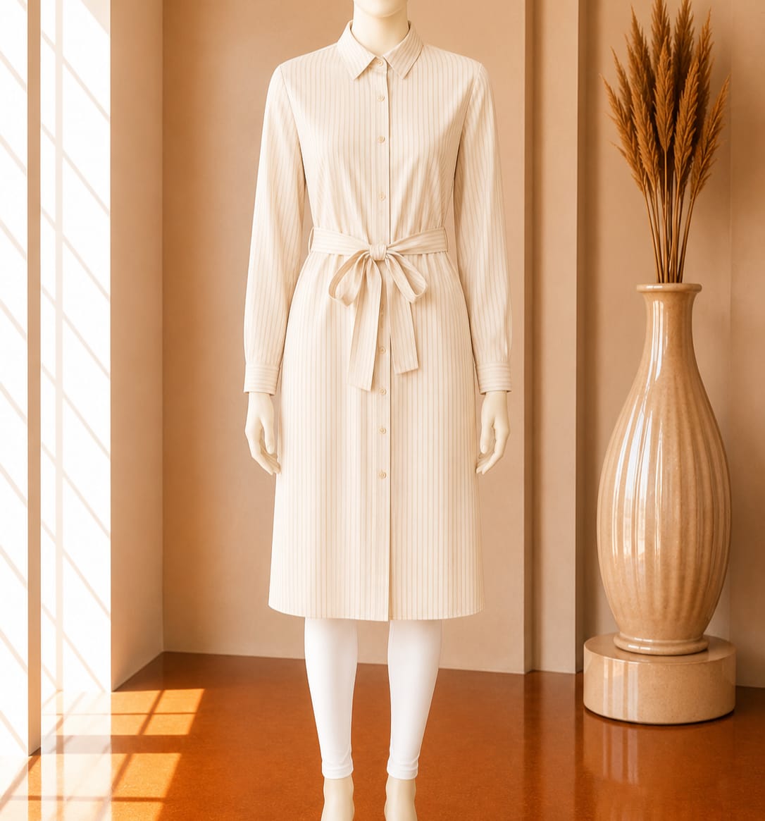 Champagne Haven Belted Shirt Dress
