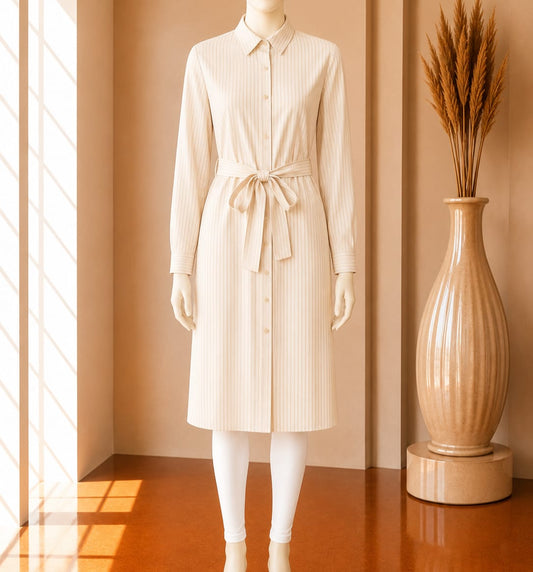 Champagne Haven Belted Shirt Dress
