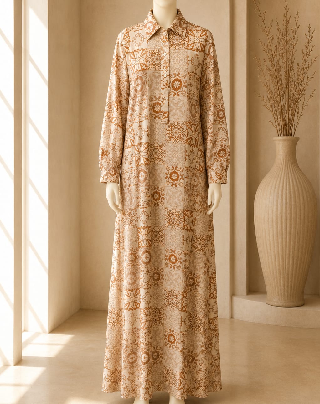 Sand Beige Mosaic Maxi Dress