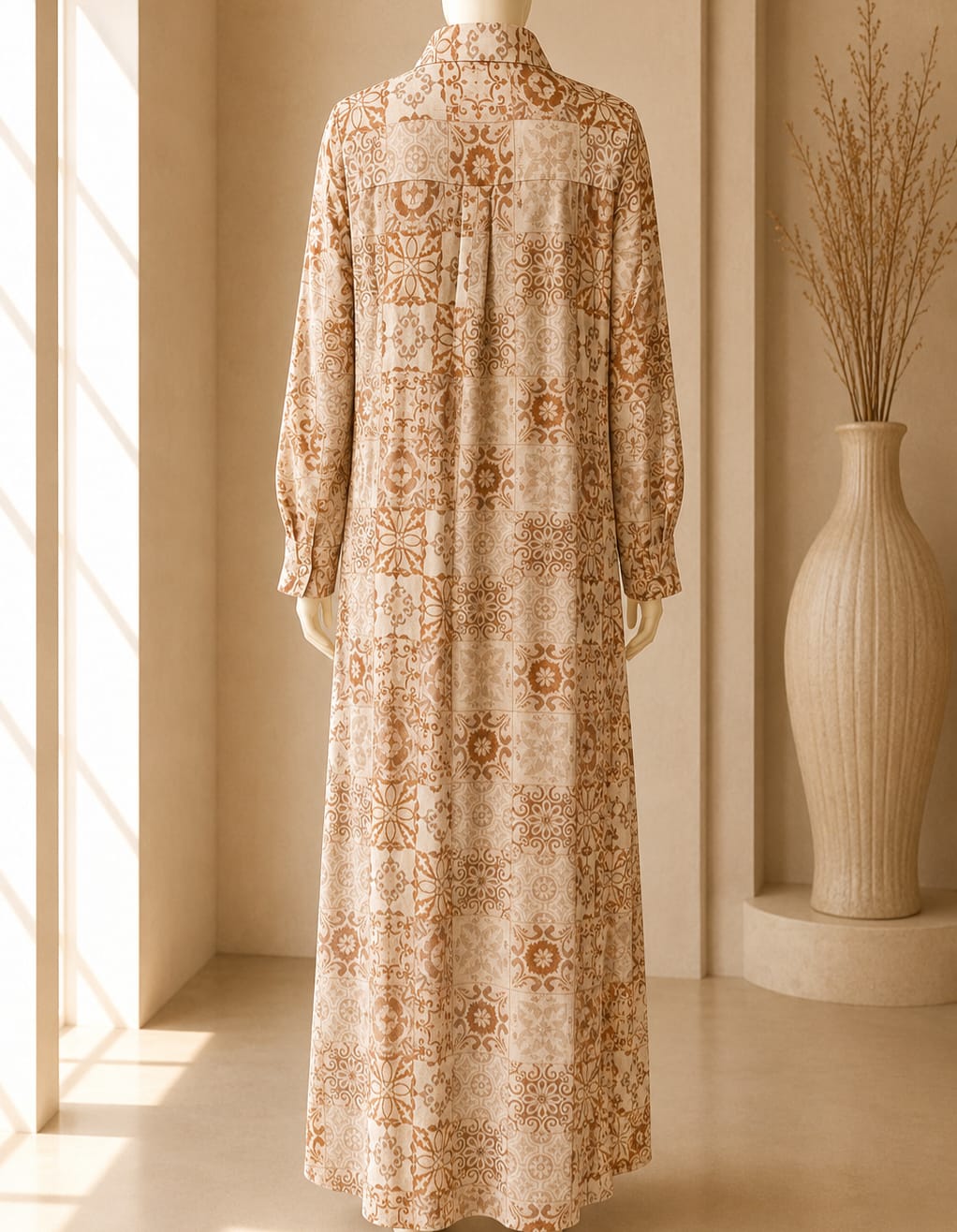 Sand Beige Mosaic Maxi Dress
