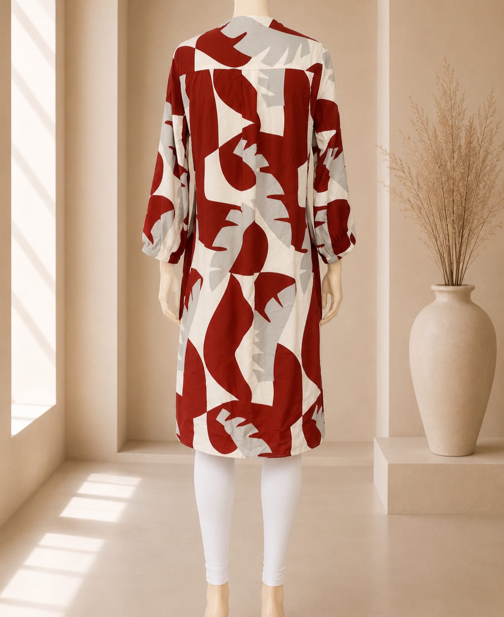 Crimson Botanical Zip Midi