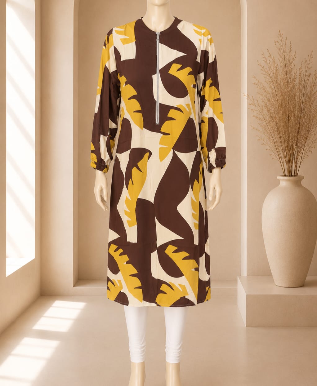 Mocha Botanical Zip Midi