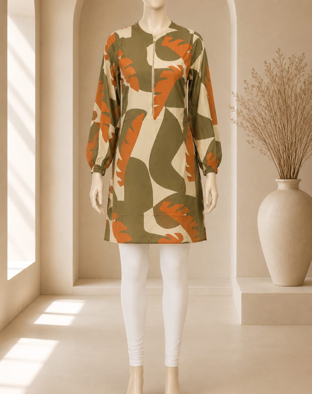 Olive Botanical Zip Midi