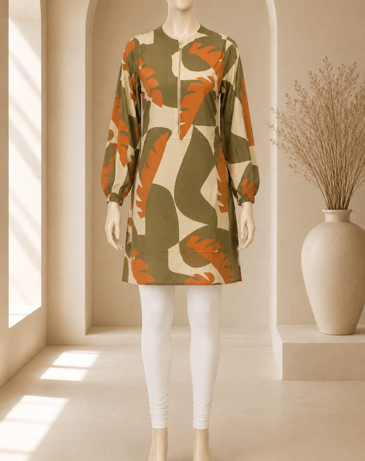 Olive Botanical Zip Midi