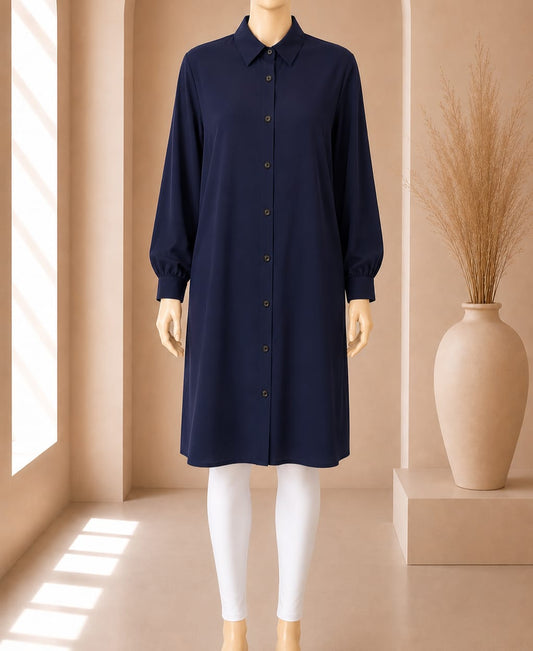 Midnight Puff Sleeve Shirt Dress