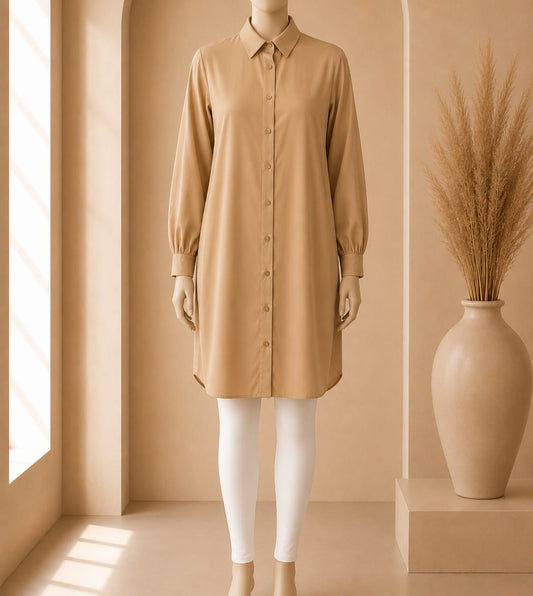 Sand Puff Sleeve Shirt Dress
