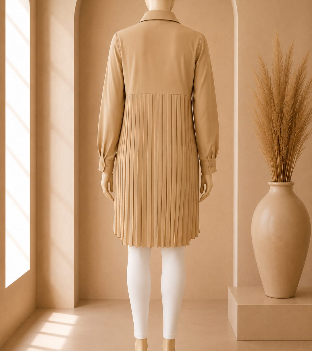 Sand Puff Sleeve Shirt Dress