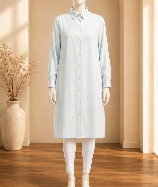 Powder Blue Puff Sleeve Shirt Dress