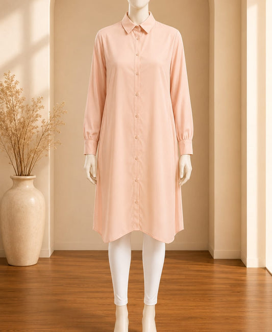 Blush Pink Puff Sleeve Shirt Dress