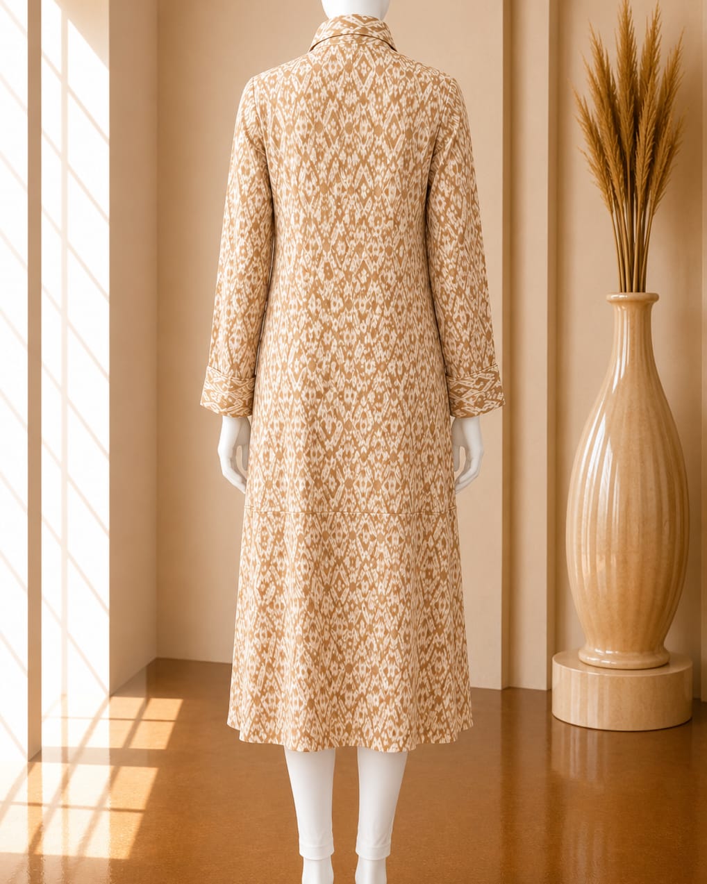 Golden Ikat Mosaic Shirt Dress