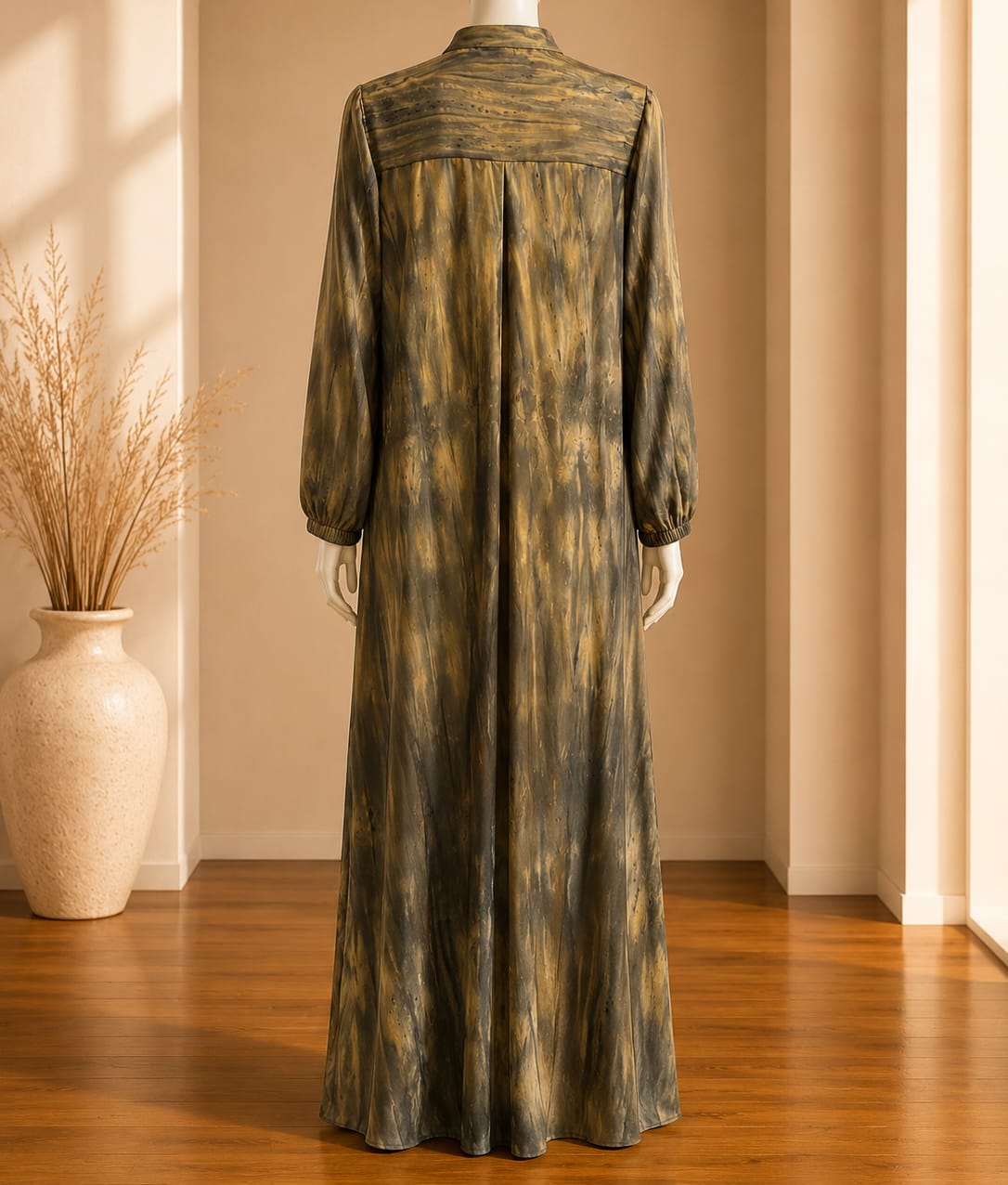 Olive Smoke Marble Print Maxi Abaya