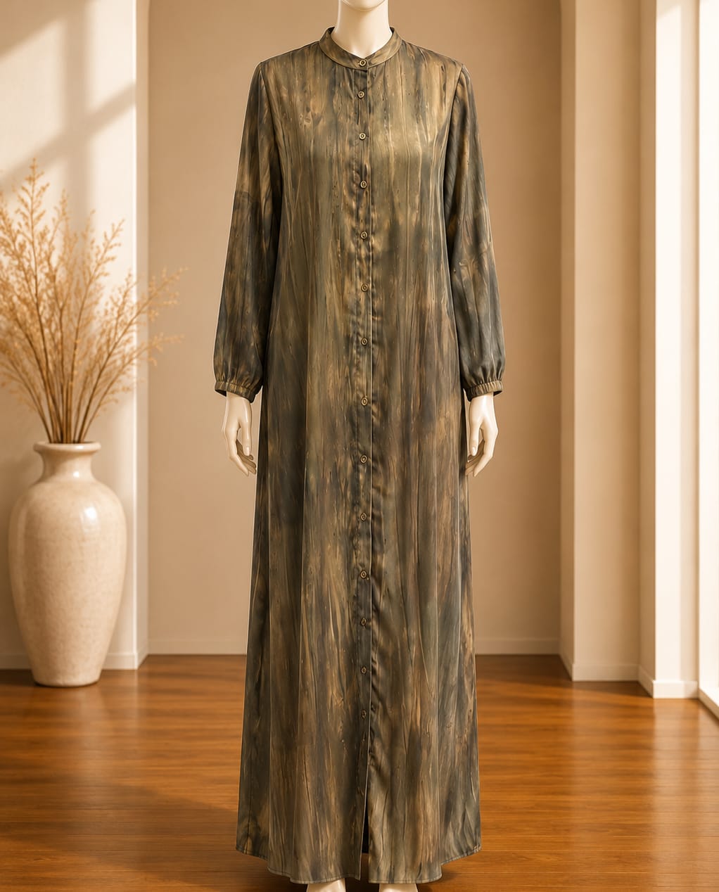 Olive Smoke Marble Print Maxi Abaya