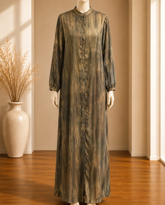 Olive Smoke Marble Print Maxi Abaya
