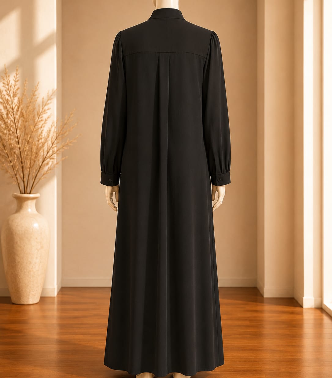 Midnight Noir Button-Front Maxi Abaya