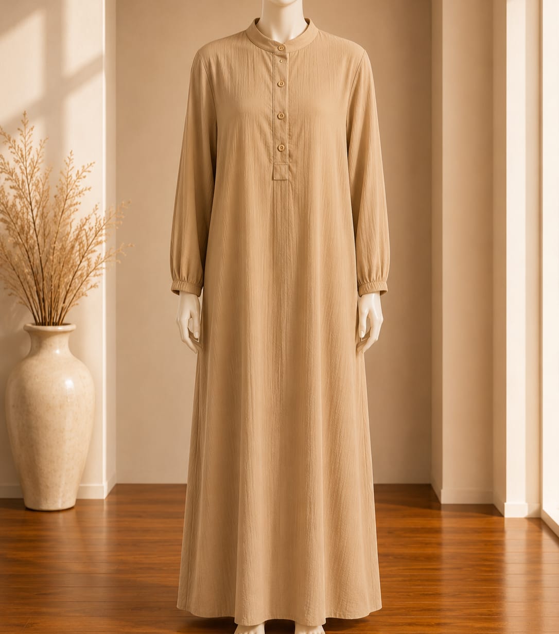 Sand Beige Buttoned Maxi Dress
