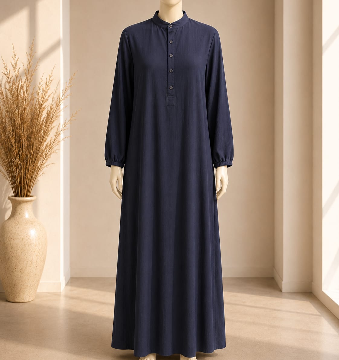 Navy Buttoned Maxi Dress