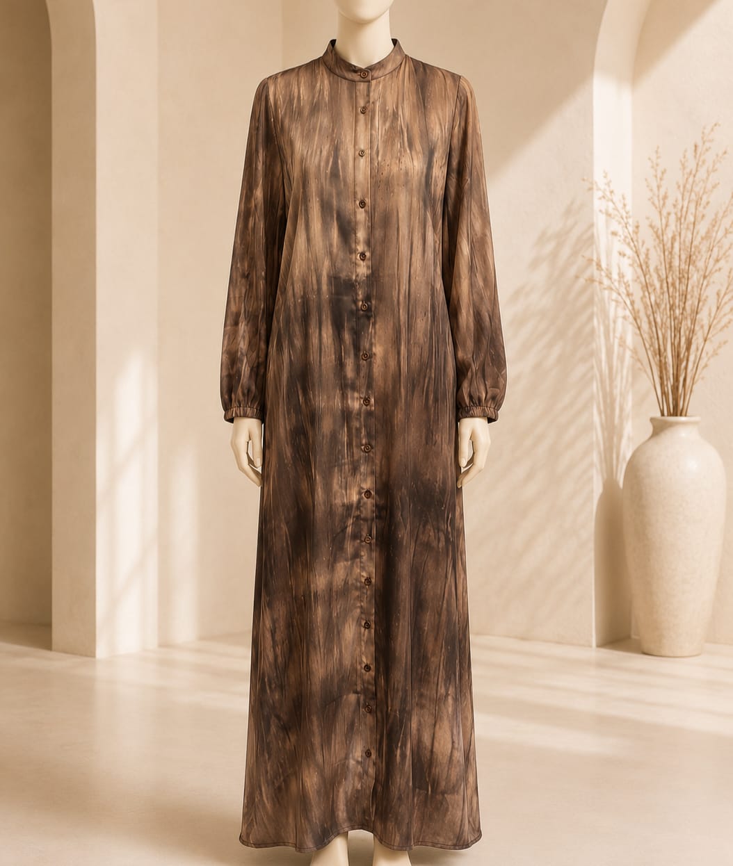 Mocha Marble Print Maxi Abaya