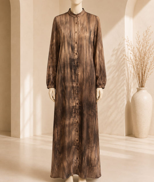 Mocha Marble Print Maxi Abaya