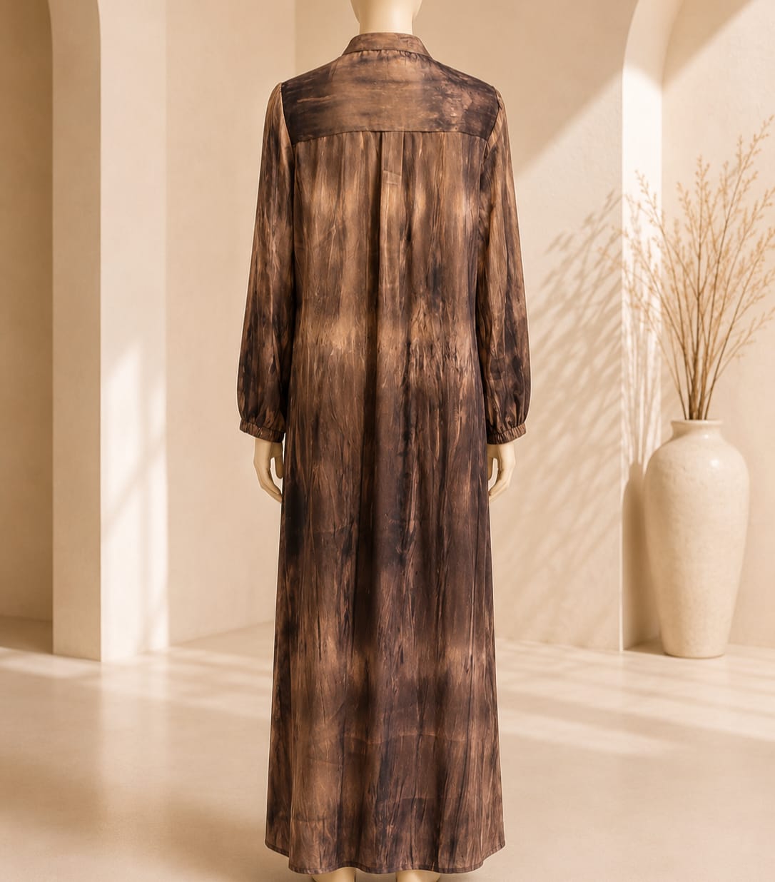 Mocha Marble Print Maxi Abaya