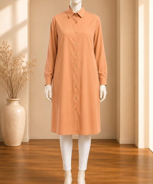 Peach Puff Sleeve Shirt Dress