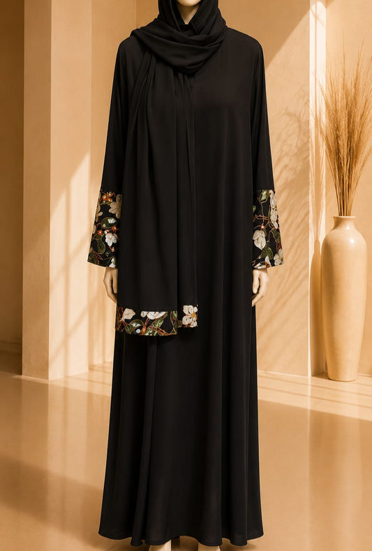 Elara Bloom Abaya – Black