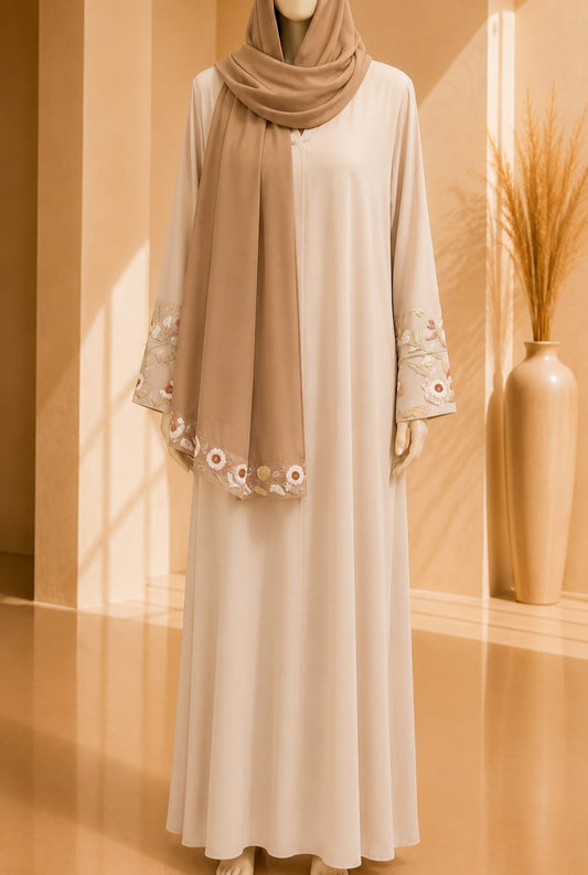 Elara Bloom Abaya – Soft Ivory