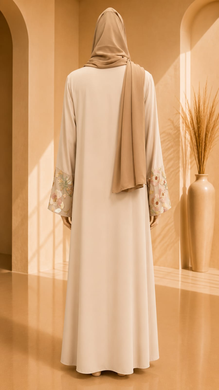 Elara Bloom Abaya – Soft Ivory