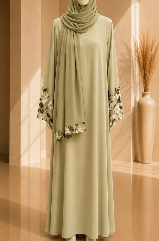 Elara Bloom Abaya – Sage Green
