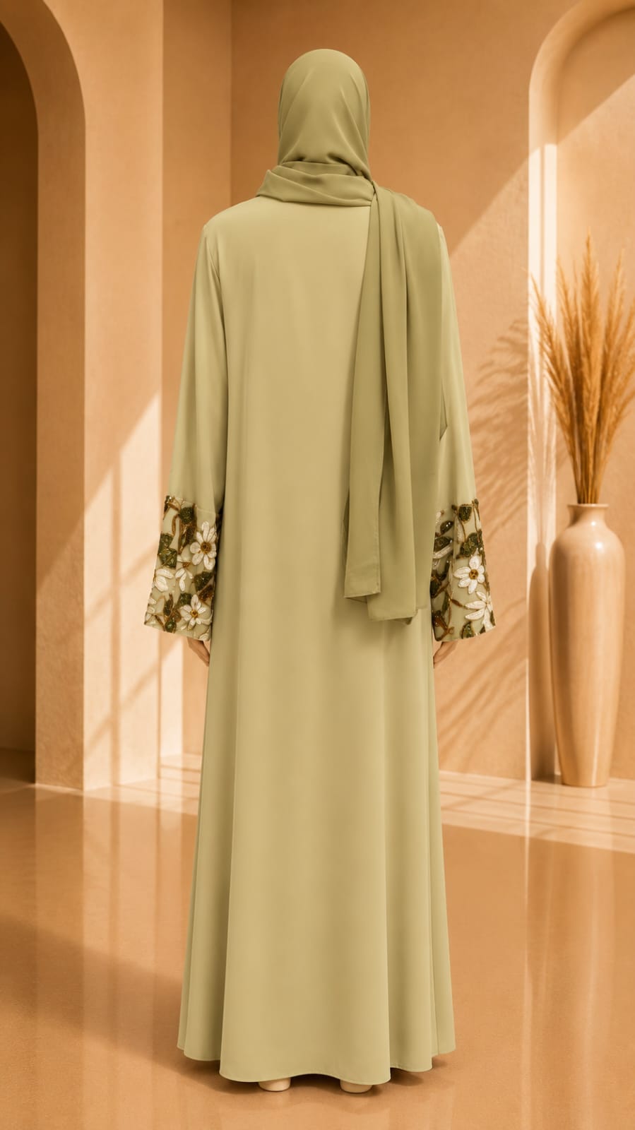 Elara Bloom Abaya – Sage Green