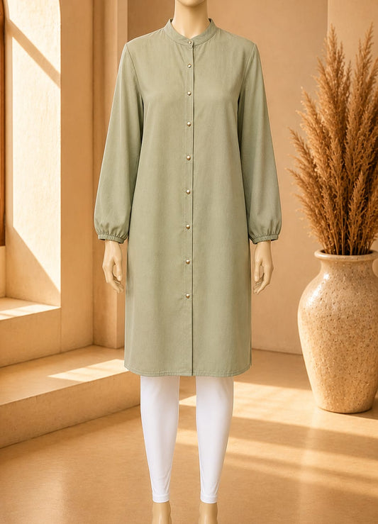 Aveline Button Front Shirt Dress – Sage Green