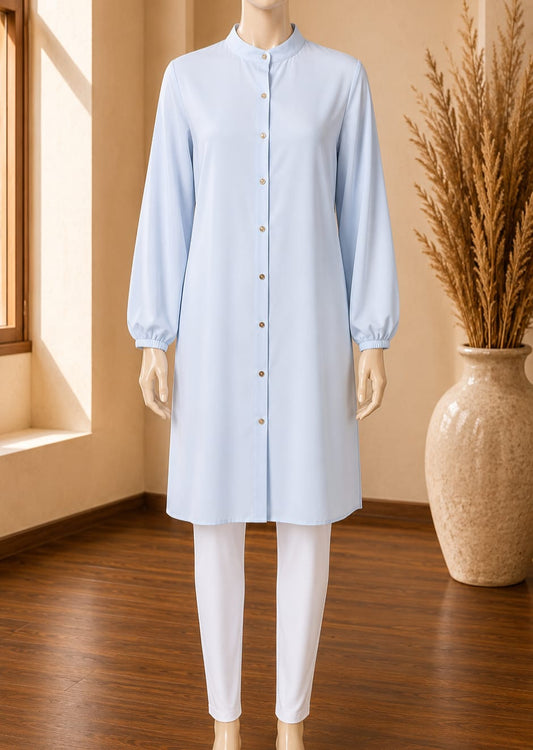 Aveline Button Front Shirt Dress – Powder Blue