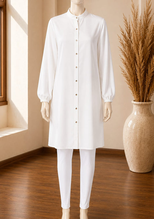 Aveline Button Front Shirt Dress – White