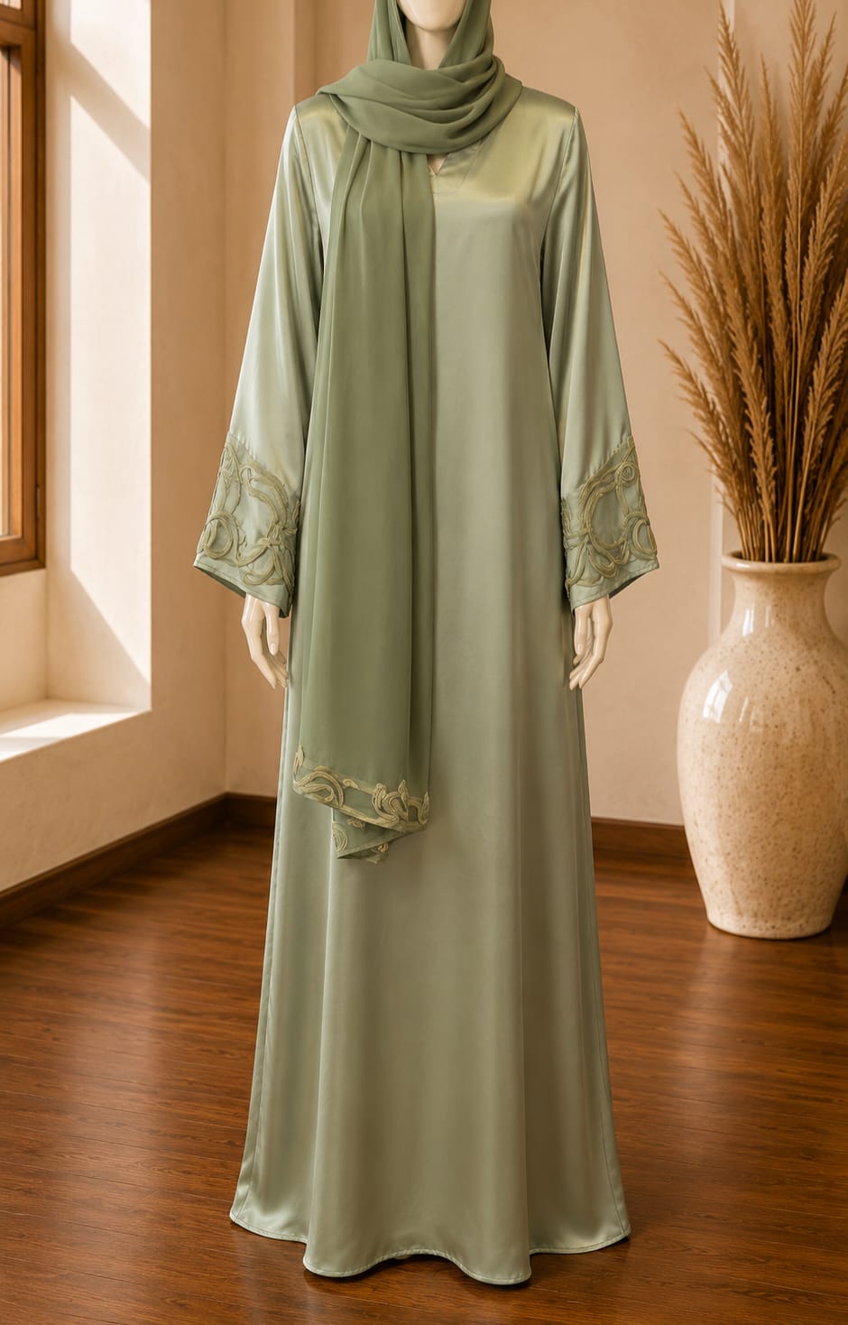Aurelia Bloom Abaya in Sage Green