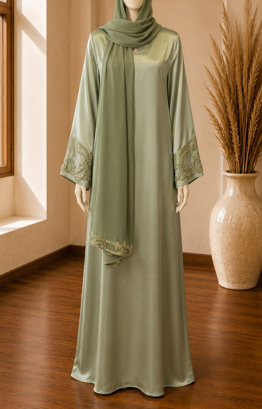Aurelia Bloom Abaya in Sage Green